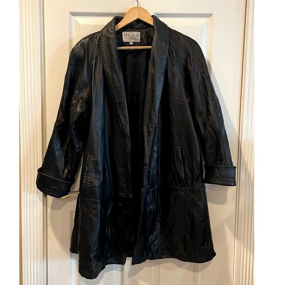 Red Kid black label Jackets & Blazers - Vintage Women's Genuine Leather Jacket Mid Length Oversized Coat Size M